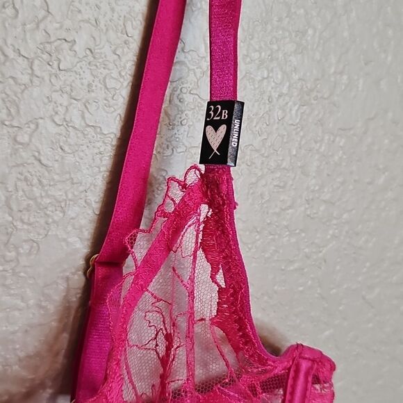 NWT Victoria's Secret Luxe Pink Lace Low Cut Demi Unlined  Bra 32B - Picture 3 of 7